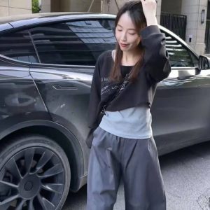 Women's Retro Print Letter Sweatshirt and Tank Top with Casual Pants Set