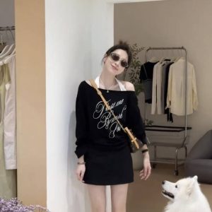 Korean Style Halter Neck Letter Print Two Piece Top and Skirt Pants Set