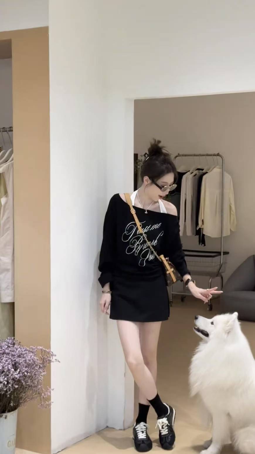 Korean Style Halter Neck Letter Print Two Piece Top and Skirt Pants Set - Image 2
