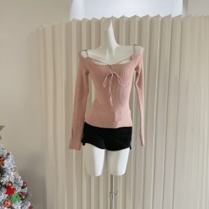 Women's Soft Slim Fit Knit Tie-Front Top