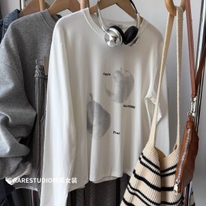 2026 Korean Style Long Sleeve Print T-Shirt for Women Loose Plus Size - Style 2e5092