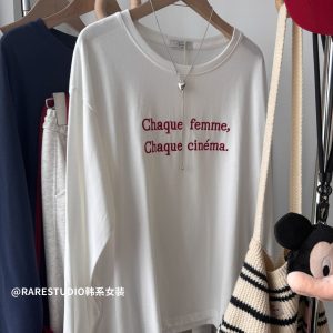 2026 Korean Style Long Sleeve Print T-Shirt for Women Loose Plus Size - Style 2e5104