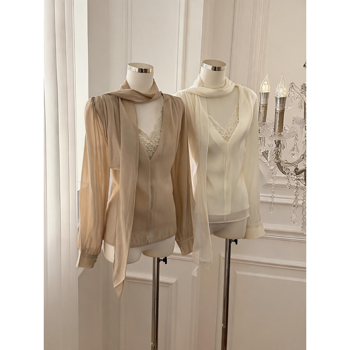 Korean Style Lace Panel Pullover Top with Ribbon - Image 5
