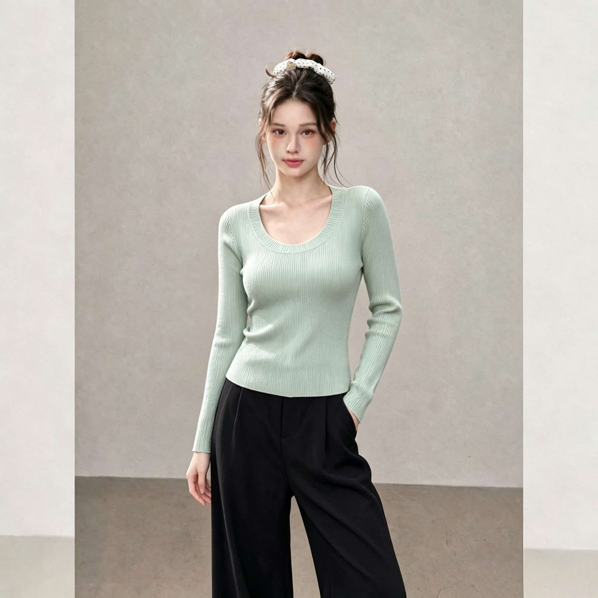 Women's 2026 Autumn Knit Sweater with Large U-Neck and Long Sleeves - Image 2