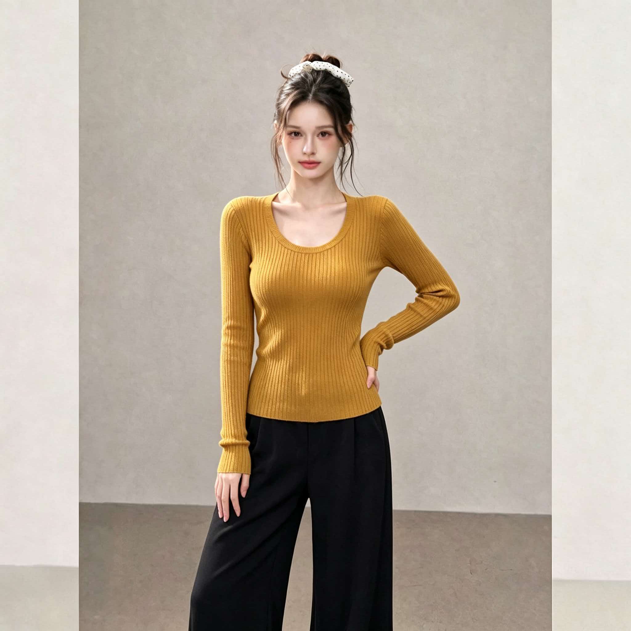 Women's 2026 Autumn Knit Sweater with Large U-Neck and Long Sleeves - Image 5