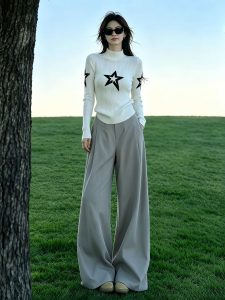 White Half Turtleneck Star Slim Fit Knit Sweater for Women 2026 Fall Winter