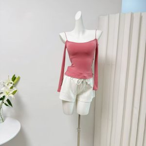 Women's Long Sleeve Slim Fit Padded T-Shirt Sexy Versatile Short Top Early Autumn