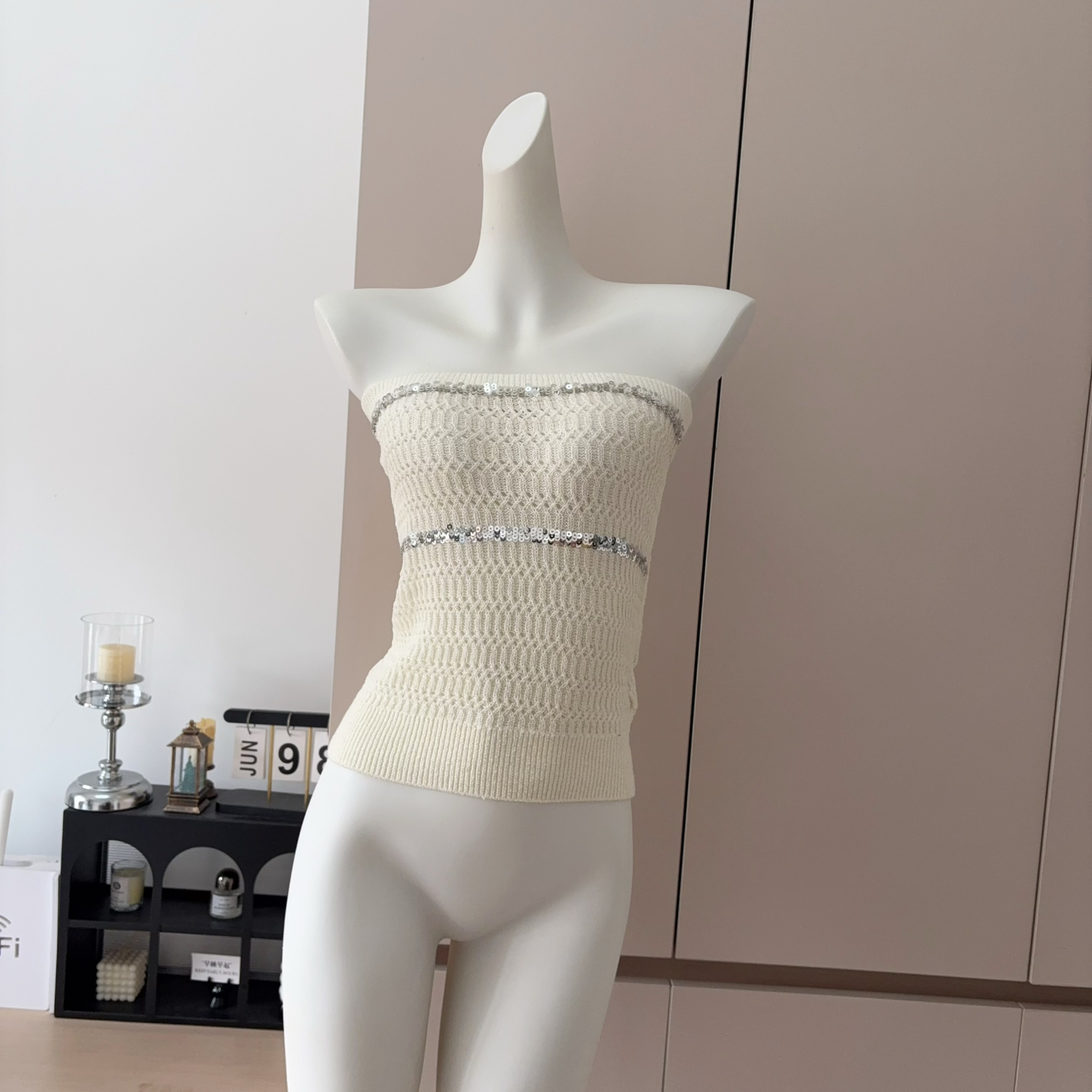 Women's Shimmer Sequin Embroidered Convertible Tube Top Sleeveless Slim Fit - Image 2